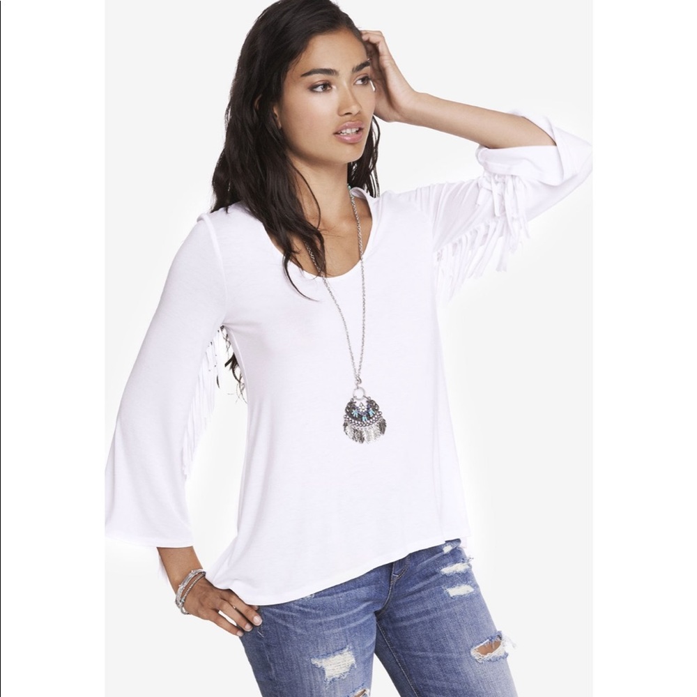 Express White Fringe Top